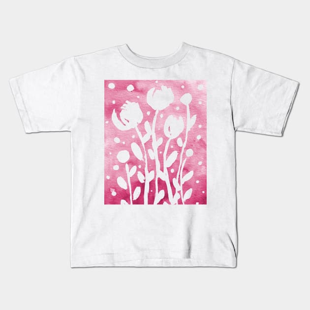 Whimsical watercolor flowers – pink Kids T-Shirt by wackapacka